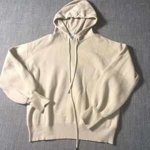 Magaschoni Hoodie Womens Medium Beige Rayon Cozy Tight Knit Ribbed Thermal‎